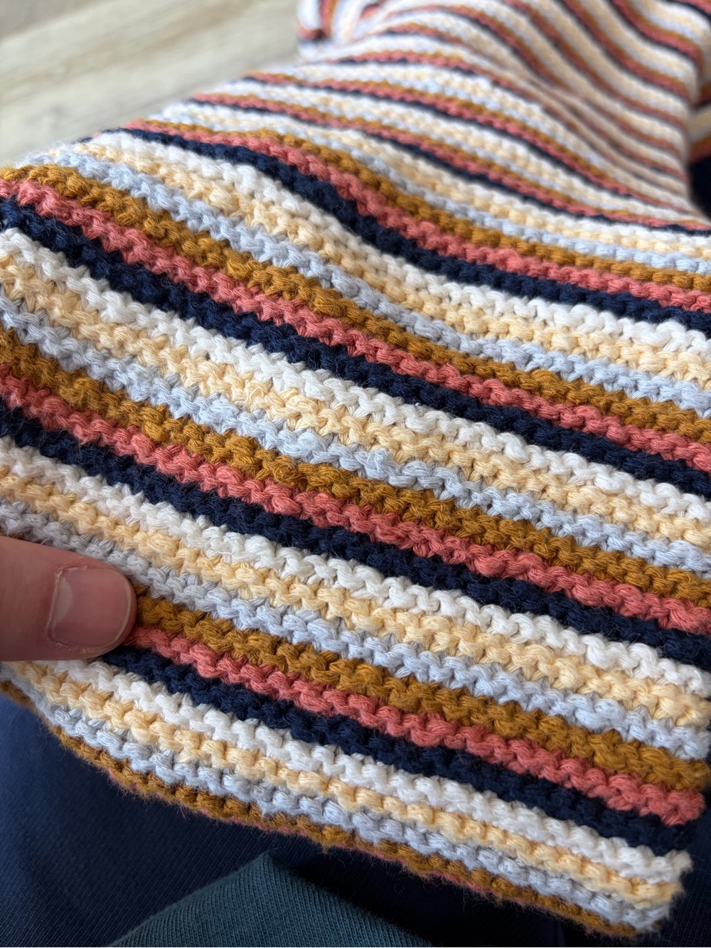 Madewell Striped V-Neck Sweater in Navy, Cream, Mustard, Rust - Picture 9 of 9